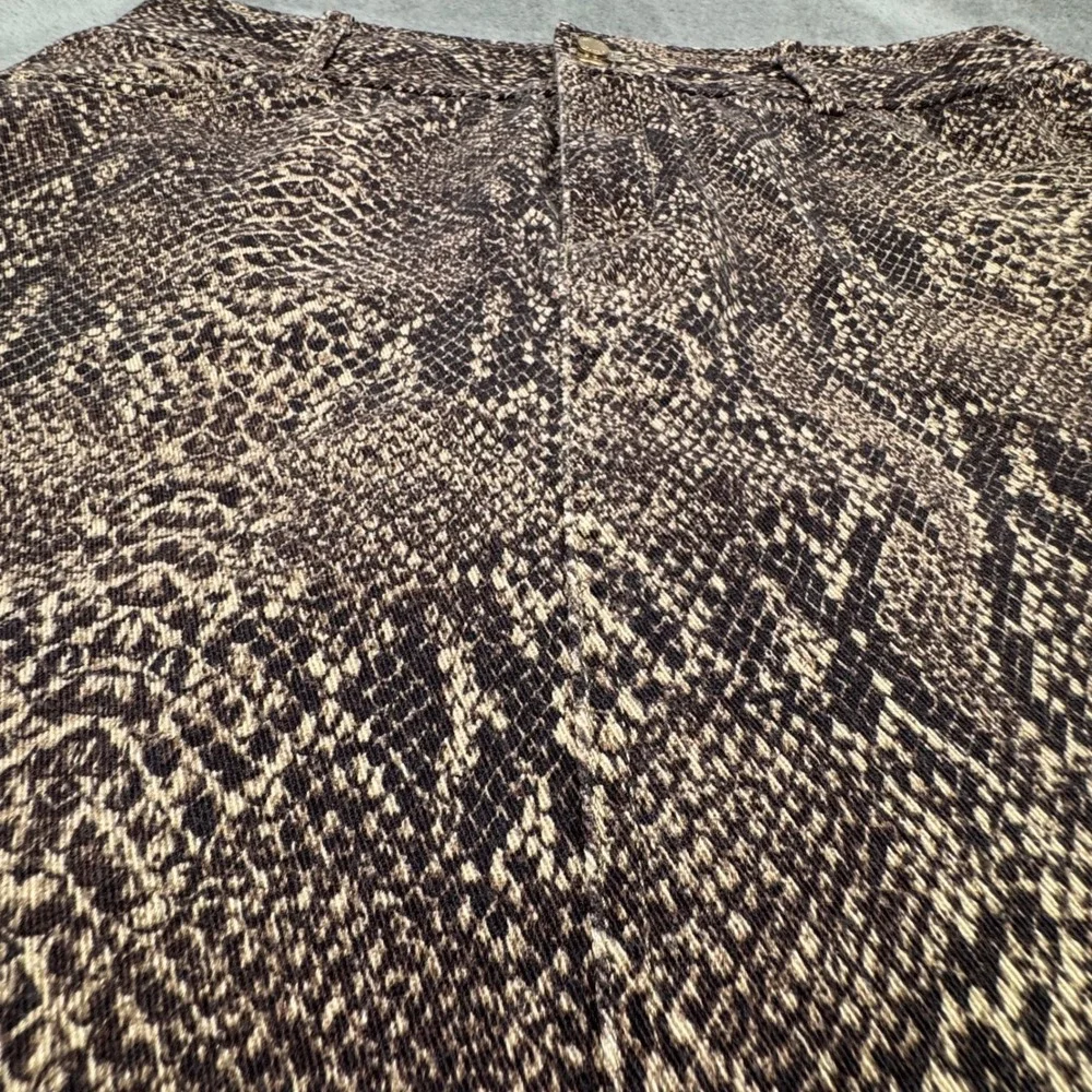 Chaps Mini Skirt Women 12 Brown Snakeskin Print Stretch Cotton EUC 5 Pocket